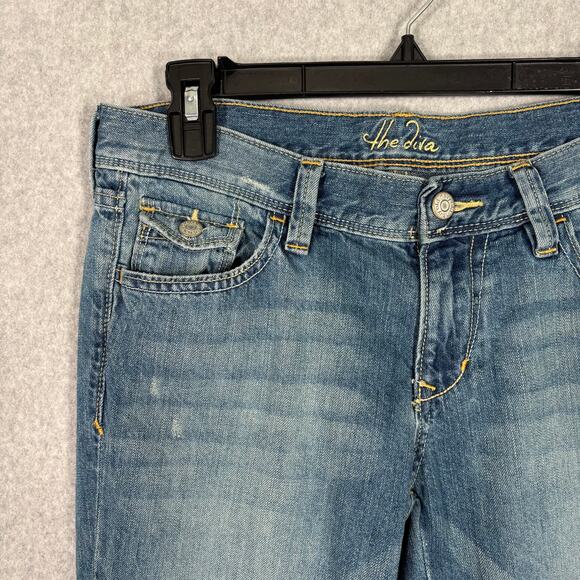 Old Navy Jeans Women 6 Baby Boot Diva Pocket Flap Y2K Knee Hole Whiskers Western - Picture 6 of 12